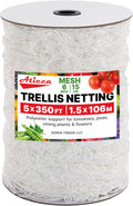 Trellis Netting 5 x 350 ft Heavy Duty Polyester Plant Support Netting White - 6 Inch Garden Rope Trellis on Roll - Mesh Twine for Growing Vine Climbing Plants, Flowers, Peas, and Tomatoes