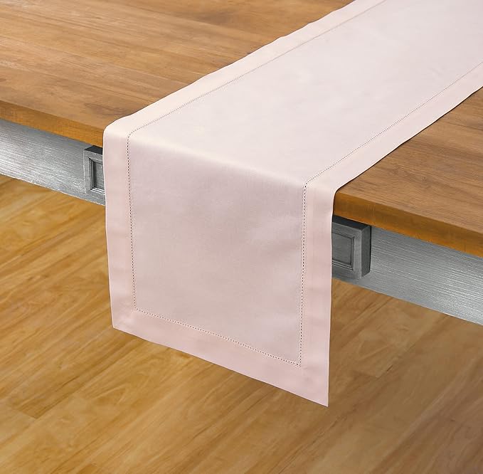 Solino Home Pink Table Runner 36 Inches - Cotton Linen Hemstitch Coffee Table Runner 14 x 36 Inch Ideal for Dresser Tables - Fall, Autumn, Halloween, Thanksgiving, Christmas