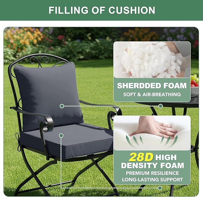 Summsun Patio Chair Cushions Set of 2, Water Resistant Backrest Pillow and Seat Cushion Set for Outdoor Furniture, Sectional Sofa Cushion Replacments, 24 x 24 Inch, Dark Grey
