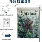 Welcome Winter Garden Flags Black Lab Garden Flag Cardinal Birds on Snowy Pine Tree Flag Labrador Dog Yard Flags for Outside 12x18 Double Sided Christmas Decorative Lawn Flags