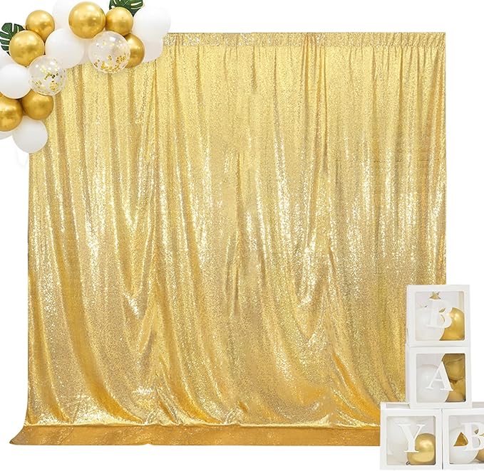SquarePie Sequin Backdrop Curtain Not See Through Background for Wedding Party 20FT x 10FT Gold