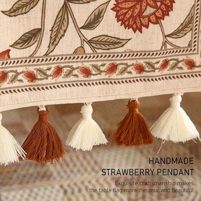 ISAENNE Designer Elegant Linen Table Runner 102 Inches Long,Vintage Orange Floral Pattern Table Runners for Dining Tables,Kitchen Decor,Thanksgiving,Christmas,Banquet,12"*102"-Alvarado A