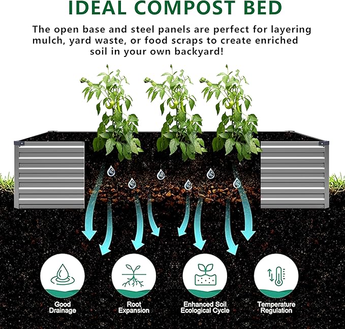 DIIYIV 12x4x1.5FT Galvanized Raised Garden Bed,Vegetable Boxes-Rectangle Metal Flower Box,Large Planter Raised Beds Outdoor Garden for Planting,Fruit,Herb-Silver