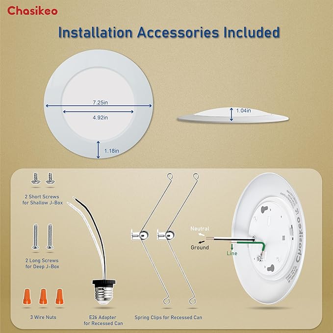 5/6 Inch LED Disk Lights - Dimmable Flush Mount Ceiling Lights, 5CCT Selectable Disc Lights, Recessed Light, Surface Mount Ceiling Light, CRI90+, 14.8W 1150LM, UL/FCC/Energy Star (12 Pack)