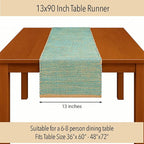 Chardin home Natural Jute Table Runner 13x90 Inch – Vintage Boho Rustic Table Decor – Handwoven Table Runner in Natural Jute and Aqua Turquoise – Farmhouse Dining or Console Table Accent