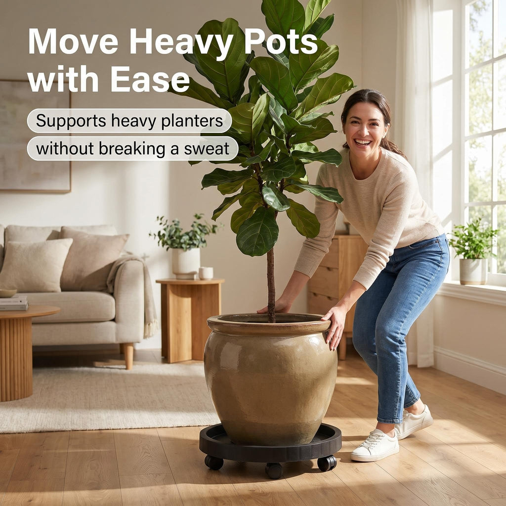 NAZKAEN 14.2 Inch Planter Caddies Rolling Saucer Caddy with Wheels, Heavy Duty Wheeled Stand for Potted Plant, Round Coaster Roller Base Tray with Casters, Flower Pot Dolly Holder for Indoor Outdoor