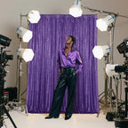 Purple Sequin Backdrop Curtain 4 Pieces 2FTx8FT Glitter Photography Backdrop for Party Wedding Birthday Christmas Decorations