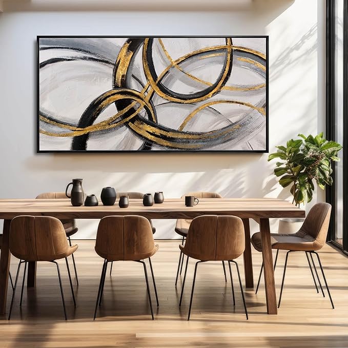 Large Framed Canvas Wall Art Gold Foil Prints Art Abstract Wall Pictures for Bedroom Dining Room Black Line Art 29"x 58" Gallery Wall Decor