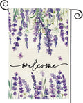 Baccessor Spring Summer Welcome Floral Garden Flag 12.5 x 18 Inch Double Sided Burlap Lavender Purple Flower Farmhouse Easter Small Yard Flag Holiday Seasonal Outdoor Outside Decoration