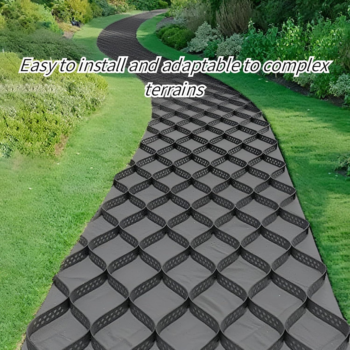 Ground Grid Black Base Grid, Durable Ground Reinforcement for Gardens Yards Pathways Slopes, Parking Landscaping (25x8Ft x 3Inch)
