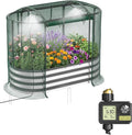 Lineware Raised Garden Bed with Sprinkler Timer and Self-Watering System, 4x2x1 ft Elevated Planter Boxes Outdoor with Mesh Cover, Galvanized Raised Beds for,Vegetables,Flowers, Backyard, Patio