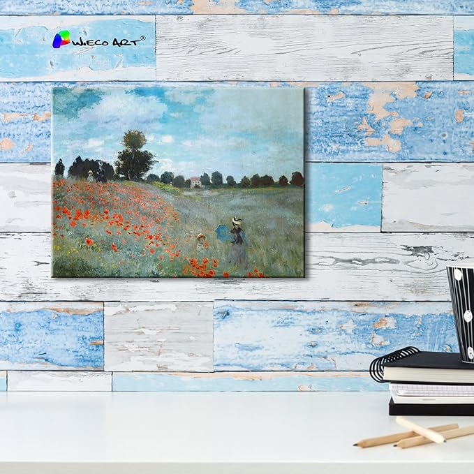 Wieco Art The Poppy Field Near Argenteuil Giclee Canvas Prints Wall Art of Claude Monet Famous Floral Oil Paintings Reproduction Classic Flowers Landscape Pictures Artwork for Bedroom Home Decorations