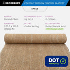 Sandbaggy Coconut Erosion Control Blanket – 3.75 ft x 120 ft Coir Mat for Soil Retention, Slope Stabilization, Plant Growth & Ground Cover – Ideal for Hillsides & DOT Projects - 5 Rolls (2,250 sq ft)