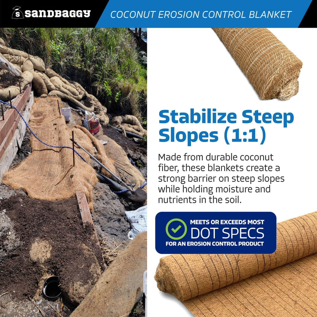 Sandbaggy Coconut Erosion Control Blanket – 3.75 ft x 120 ft Coir Mat for Soil Retention, Slope Stabilization, Plant Growth & Ground Cover – Ideal for Hillsides & DOT Projects - 2 Rolls (900 sq ft)