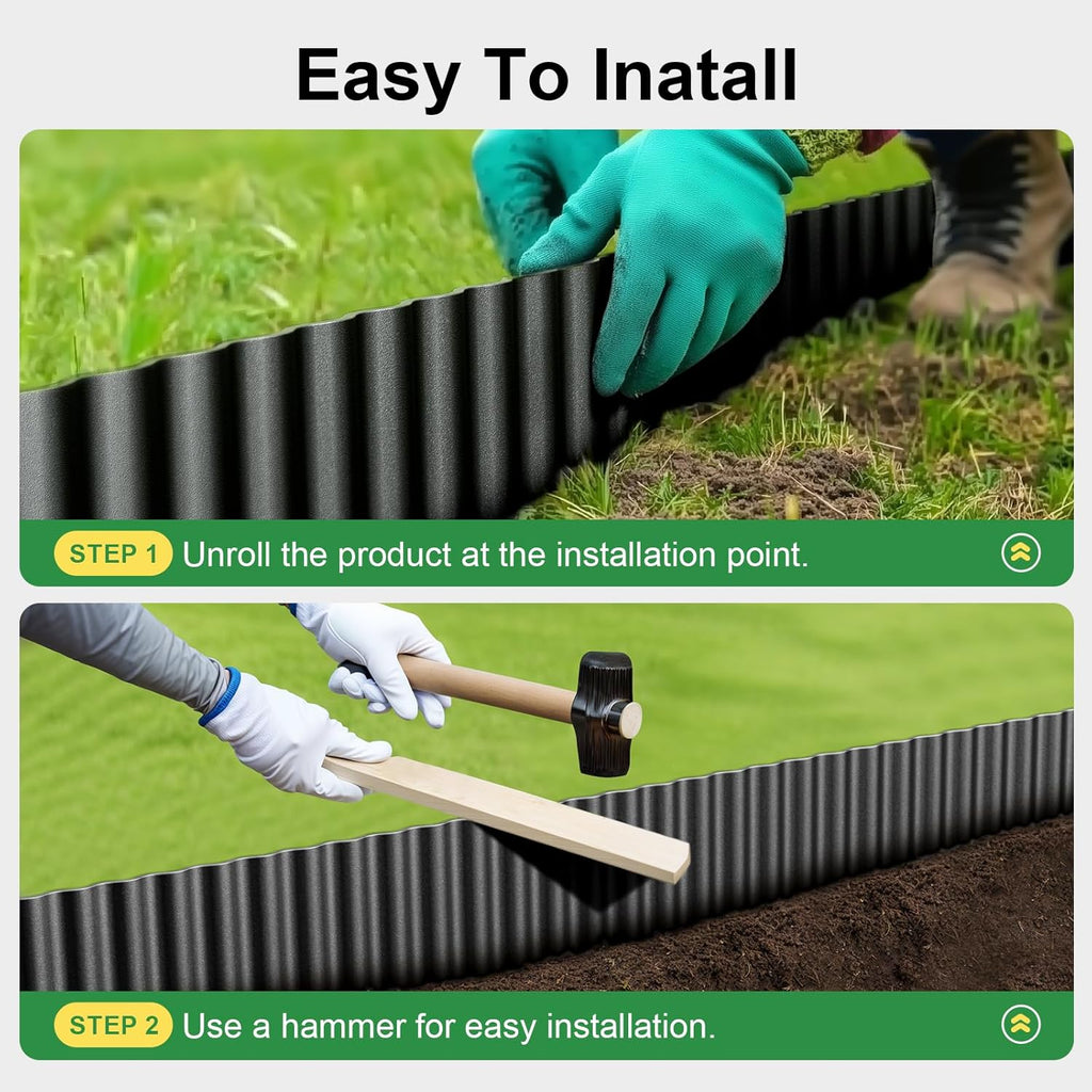 Land Guard Corrugated Garden Edging Border, 6"×25' Landscape Paver Edging, Tall Landscape Edging, Fence for Garden, Flower Bed, Lawn and Landscape Edging (Black)