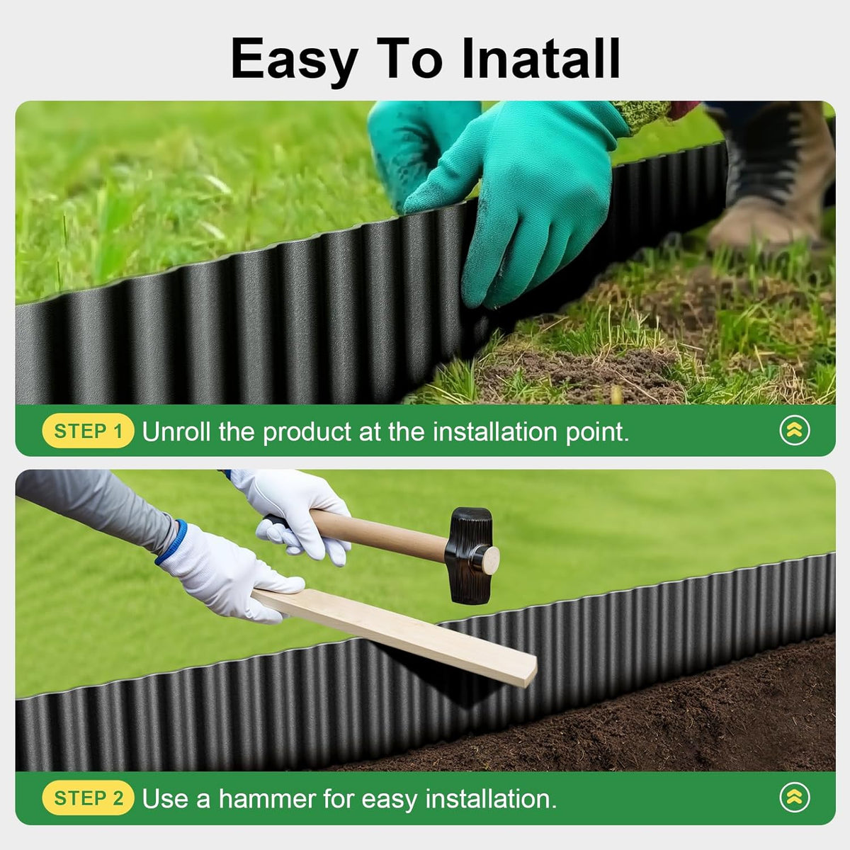 Land Guard Corrugated Garden Edging Border, 6"×25' Landscape Paver Edging, Tall Landscape Edging, Fence for Garden, Flower Bed, Lawn and Landscape Edging (Black)