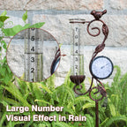 32" Garden Rain Gauge with Thermometer - 7" Glass Tube for Outdoor Indoor Use, Patio Yard Decor Statue