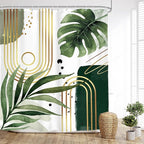 Glawry Green Gold Boho Mid Century Shower Curtain Abstract Tropical Plant Minimalist Modern Geometric Palm Leaf Arch Bathroom Simple 60Wx72L Inches Bath Accessories Art Home Decor Fabric 12 Pack Hooks