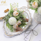Meldel 3Pcs Rose Bouquet Light Champagne Artificial Flowers Peony Eucalyptus Plants Silk Flower Arrangements Wedding Bouquets Decorations Plastic Floral Centerpieces for Home Kitchen Party Decor