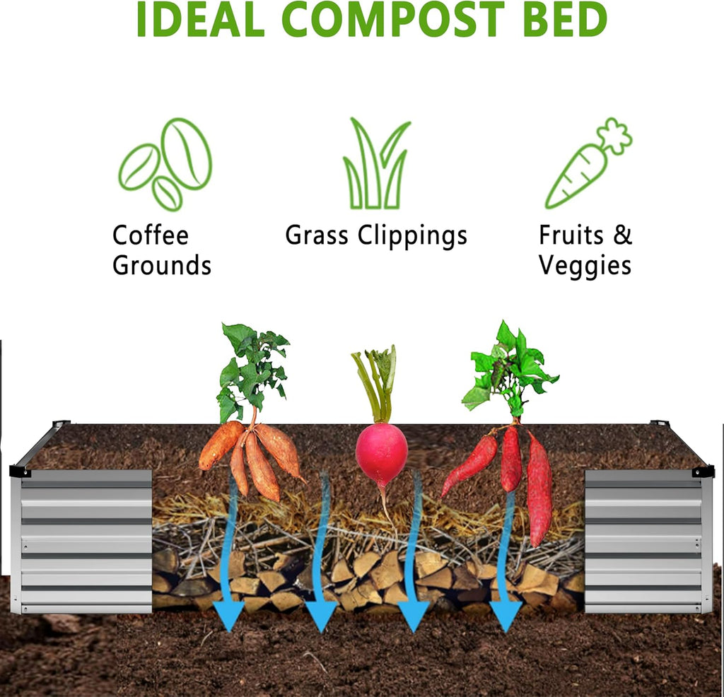 2PCS 12x4x1FT Galvanized Raised Garden Bed Kit,Vegetable Boxes-Rectangle Metal Flower Box,Large Planter Raised Beds Outdoor Garden for Planting,Fruit,Herb-Sliver