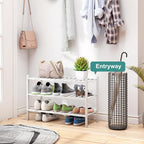 White Shoe Rack, 3-Tier Bamboo Wood Shoe Rack for Closet, Entryway & Hallway, and Stackable Shoe Shelf Storage Organizer for Indoor and Outdoor