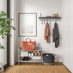 Seville Classics Sturdy Freestanding Storage Shelf for Bedroom, Closet, Entryway, Dorm Room Organizer Stackable Durable Metal Shoe Rack Silver Mist Slat, 3-Tier