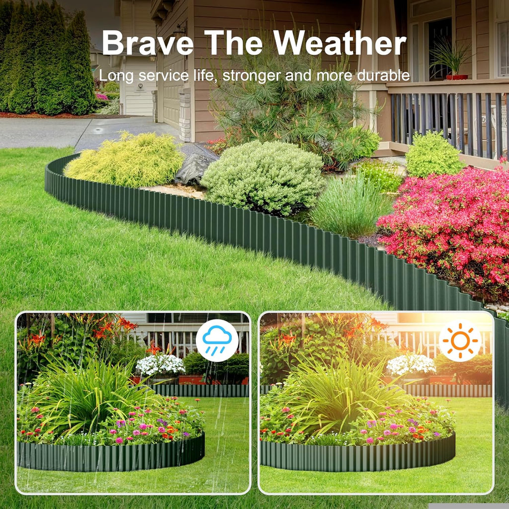 Land Guard Corrugated Metal Garden Edging, 6"×50Ft Steel Landscape Edging, Corrugated Metal Yard Edging Borders, Steel Edging for Landscaping, Garden Fence, Lawn, Flower Bed (Olive-Green)