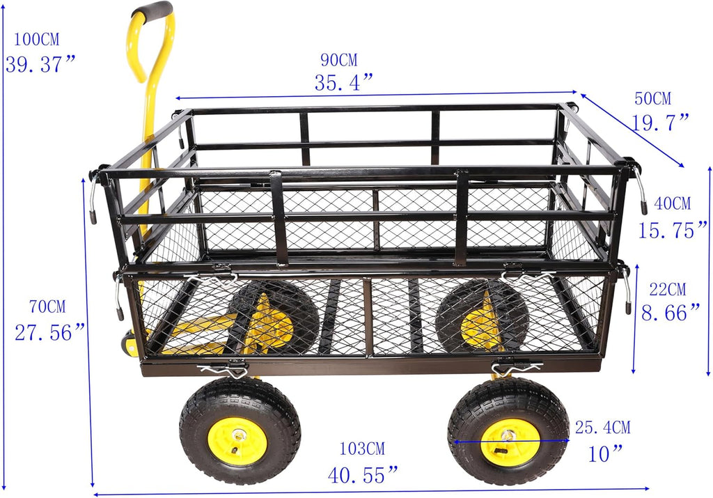 with a Four-Wheeled Trailer with a Double-Deck Detachable Side,The Steel Multifunctional Heavy-Duty net car can be Used in Farms,Warehouses and Other Places.