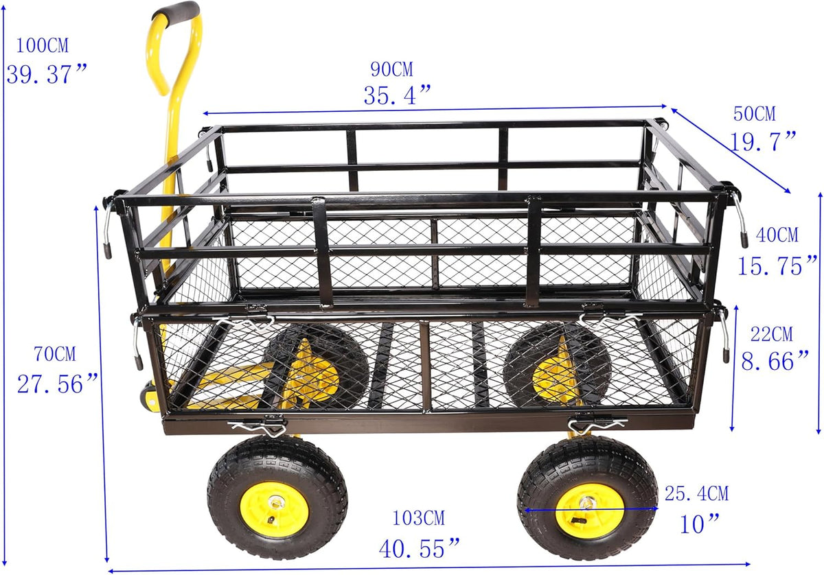 with a Four-Wheeled Trailer with a Double-Deck Detachable Side,The Steel Multifunctional Heavy-Duty net car can be Used in Farms,Warehouses and Other Places.