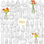 65PCS Glass Bud Vase Set, Different Small Vases for Flowers, Clear Centerpieces, Mini in Bulk Rustic Wedding Decorations, Vintage Look Home Table Flower Decor