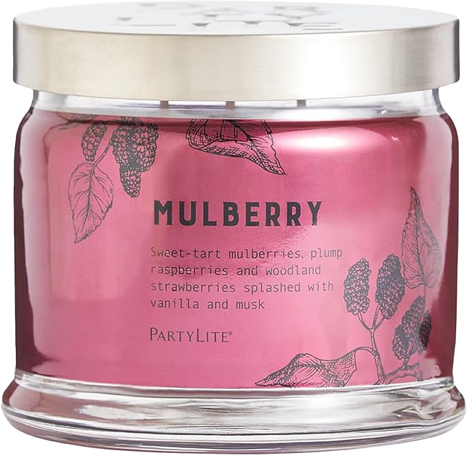 PartyLite Mulberry Scented, Notes of Tart Black Currant, Sweet Blackberry, Juicy Mulberry & Jewels of Pomegranate, 13.2oz 3-Wick Jar Candle, 45 Hour Burn Time, Luxurious Fragrance, Perfect for Gifting
