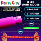 Party City 24pk LED Light Up Pop Tubes 25”- 3 Mode Stretchy Tubes LED Light Up Toys Bulk Glow Sticks Party Favors for Kids Necklaces Bracelets Neon Glow in the Dark Supplies Fidget Sensory Tube Pack