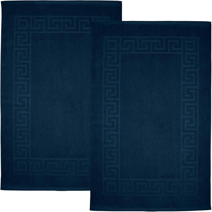 DAN RIVER Greek Bath Mat - Blue Opal, 100% Ring Spun Cotton, Pack of 2, 20x32 inches, 800 GSM, Non-Slip, Absorbent, Quick Drying, Machine Washable Bathroom Floor Mats for Shower, Kitchen & Bath
