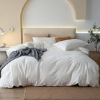 JIYUAN 100% Washed Cotton Duvet Cover Set 3 Pieces Oversized King, 1 Duvet Cover 120x98 Inches(Comforter Not Included) and 2 Pillowcases,Linen Feel Bedding Set Comfy and Breathable,Off White