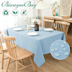 Biscaynebay Textured Fabric Tablecloths 60x84 Inches Rectangular, Light Blue Water Resistant Tablecloths for Dining, Kitchen, Wedding, Parties etc. Machine Washable