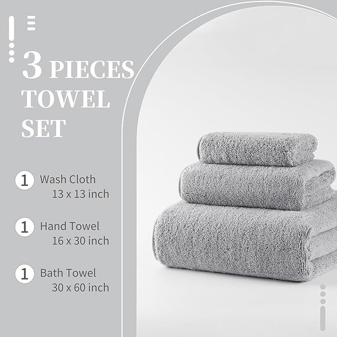 New Microfiber Bath Towel Set, 3 Piece, Oversize, Quick Dry, Lint Free, Includes Body, Hand and Face Towels