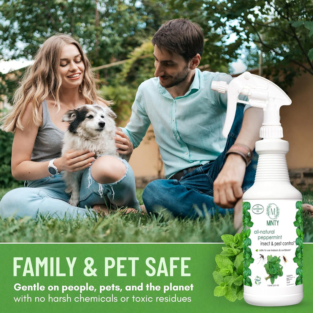 Minty Insect & Pest Control, Powerful & Natural 5% Peppermint Oil Spray for Ants, Spiders, Bed Bugs, Dust Mites, Roaches and More - Indoor and Outdoor Use, 128 fl oz Gallon