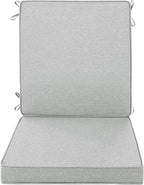 Outdoor Chair Cushions, Water-Resistant & Fade-Resistant, Patio Furniture Lawn Dining Chair Seat Replacement with Mid Back, Ties Zipper, Removable Cover, 18 x 16.5 Inch, Set of 1, Light Grey