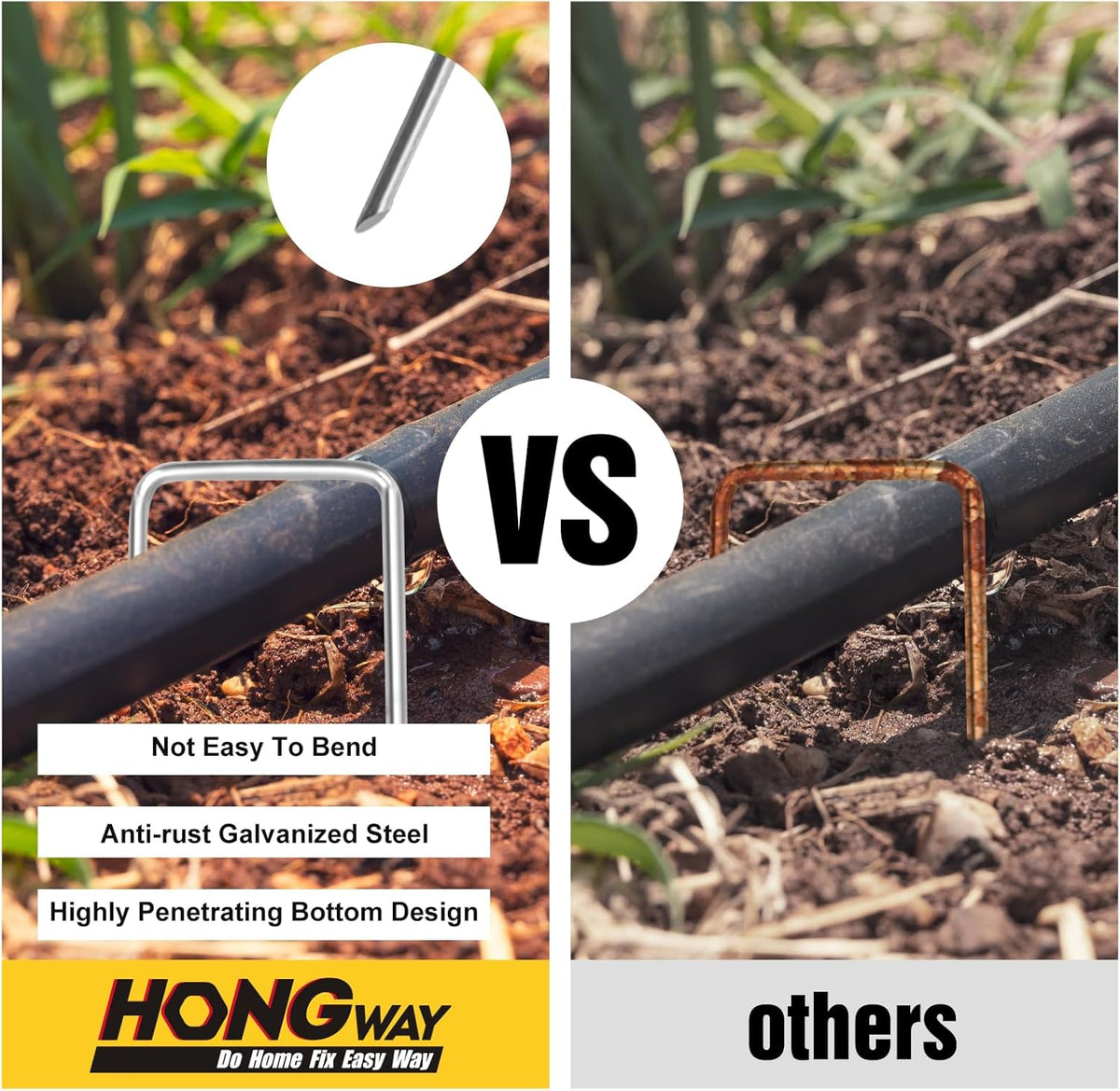 HongWay 60 Pack 4 Inch Landscape Staples, Garden Staples 12 Gauge Galvanized Ground Stakes Lawn Yard Staples SOD U-Shaped Pins for Gardening Irrigation Tubing Landscaping Fabric