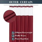 N&Y HOME Waffle Weave Shower Curtain with Snap-in Fabric Liner & 12 Metal Hooks Set - Hotel Style, Waterproof & Washable, Heavyweight Fabric & Mesh Top Window - 71x72, Wine Red