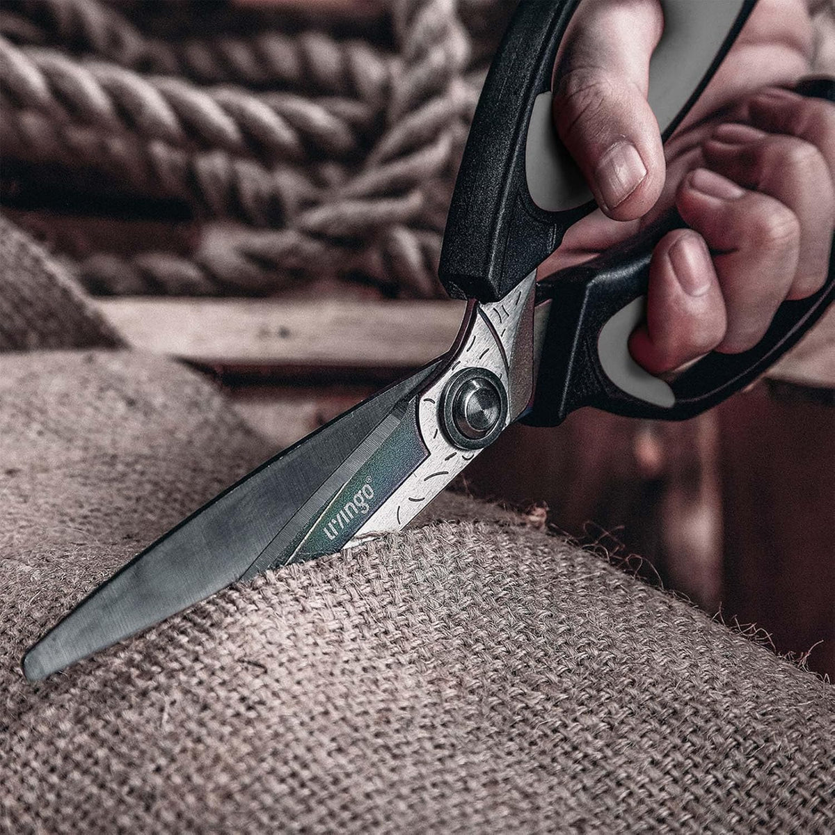 LIVINGO Heavy Duty Industrial Scissors: 10" Utility Stainless Steel Sharp Scissors all Purpose Premium Titanium Coating Forged Shop Shears for Household Pruning, Gardening, Construction, Black & Grey