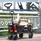 EchoSmile Heavy Duty 350 Lbs Capacity Collapsible Wagon, Outdoor Folding Camping Wagons, Grocery Portable Utility Cart, Adjustable Rolling Carts, All Terrain Sports Wagon with Big Wheels by Boahaus