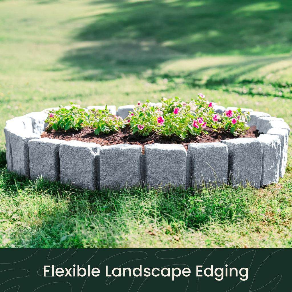 Beuta Landscape Edging | Garden Edging Border | Faux Stone Block XL for Lawn Edging, Flower Beds & Yard Edging – 1 Pack | Each Section Has 6 Blocks 48" L x 4" W x 9.5" H | 3 Spikes | Greystone
