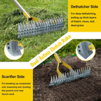 2 in 1 Rake: Stainless Steel Garden Rake for Leaves,Thatch,55” Heavy Duty 19 Tines Lawn Manual Dethatcher with Adjustable Head,Thatching Rakes for Lawn Yard Grass, Debris Removal, Soil Loosening