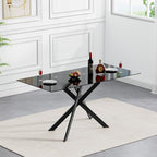 51.18" Glass Dining Table for 4-6, Dining Room Table with Black Tempered Glass and Black Metal Legs, Modern Rectangular Kitchen and Dining Room Dinner Table for Kitchen