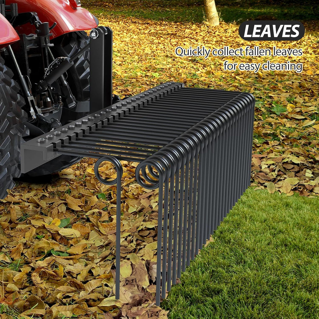 72" Durable Powder Coated Steel Pine Straw Rake, Steel Spring Landscape Rake for Leaves, Pine Needles, Straw, and Grass Attaches to Cat 0 Cat 1,3 Point Hitch Tractor, Black
