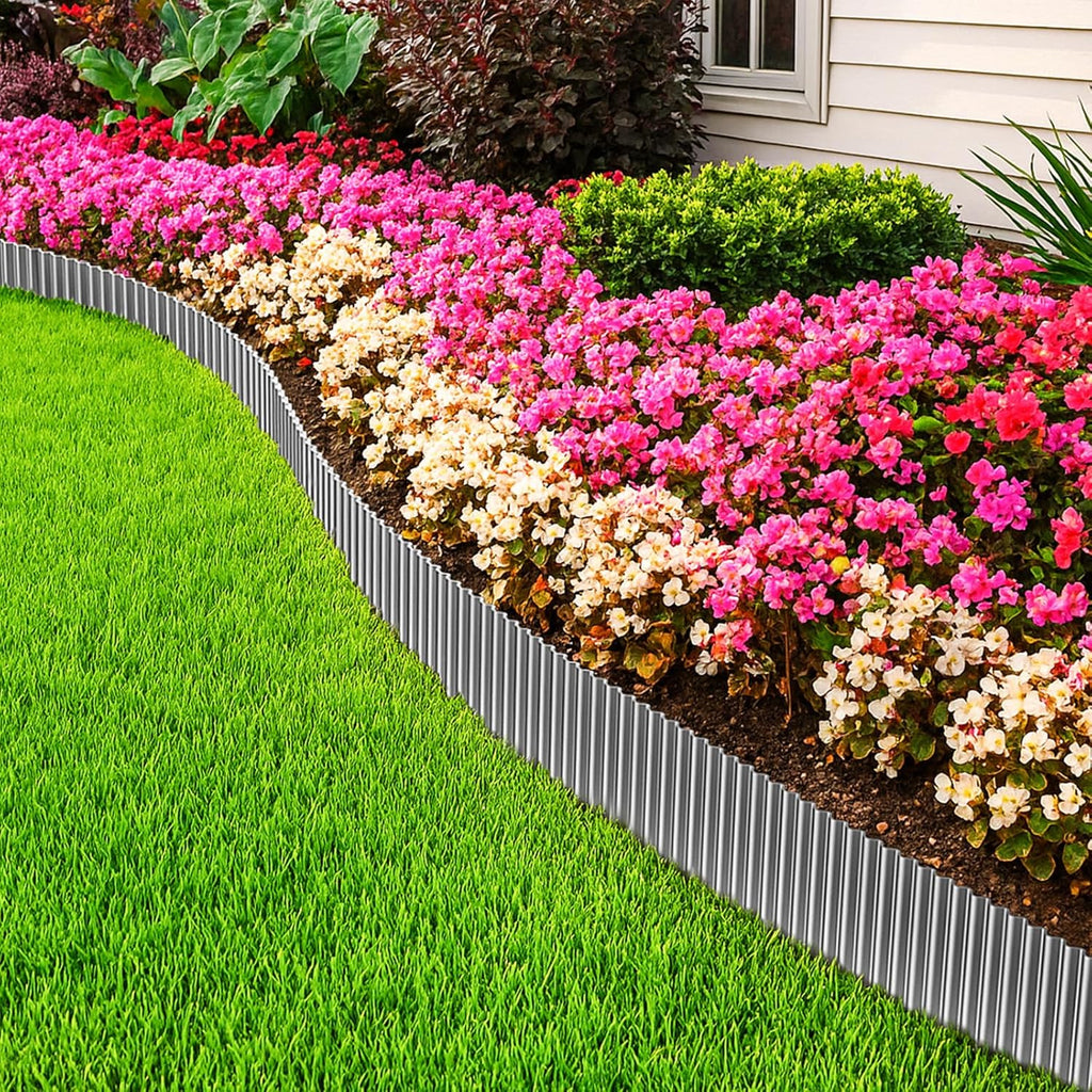 MIXC Corrugated Metal Garden Edging, Landscape Border for Lawn, Flower Bed & Paver (Silver, 8 Inch × 25FT)
