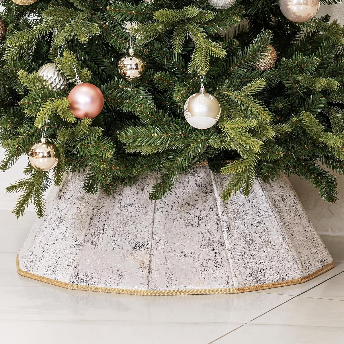 Blissun Fabric Christmas Tree Collar, Xmas Tree Ring, Willow Christmas Tree Skirt for Christmas Tree Decorations (Concrete Beige)