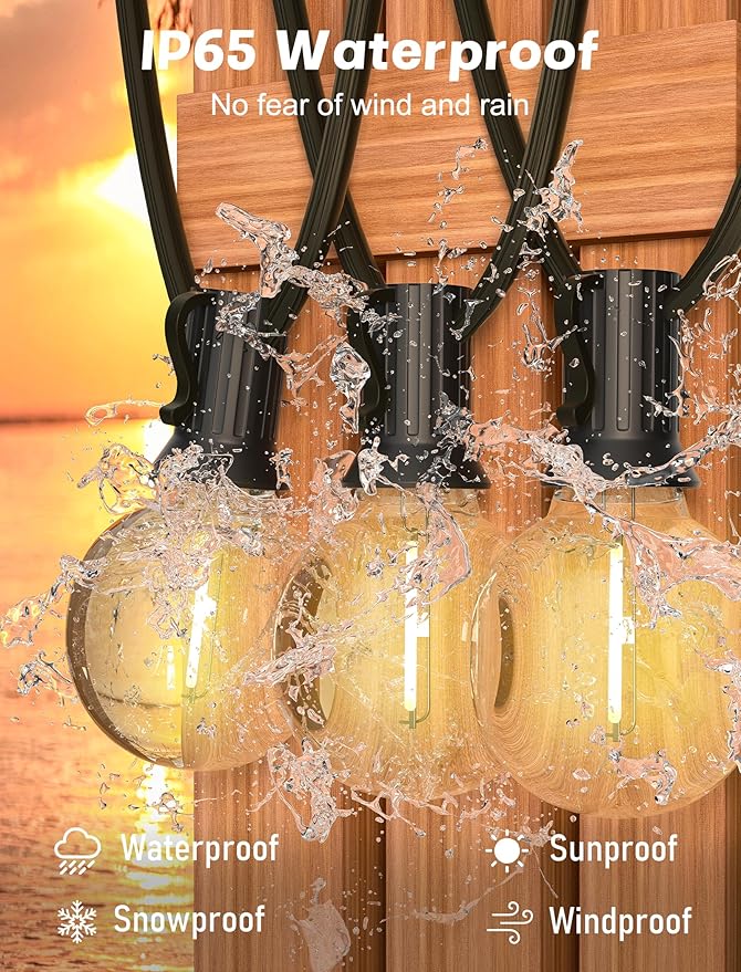 SUNSGNE 100Ft LED Outdoor String Lights - G40 Globe String Lights Waterproof Shatterproof with 52 Dimmable LED Bulbs for Room Party Bistro Pergola Tents, Black Wire