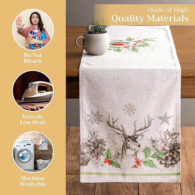 Maison d' Hermine Table Runner 100% Cotton Double Layer Table Runners 108 inches Long for Thanksgiving Christmas Decorations Home Kitchen Dining Party Wedding (Christmas Dew, 14.5" x 108")